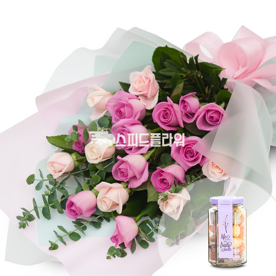 [화]핑크꽃다발+사탕